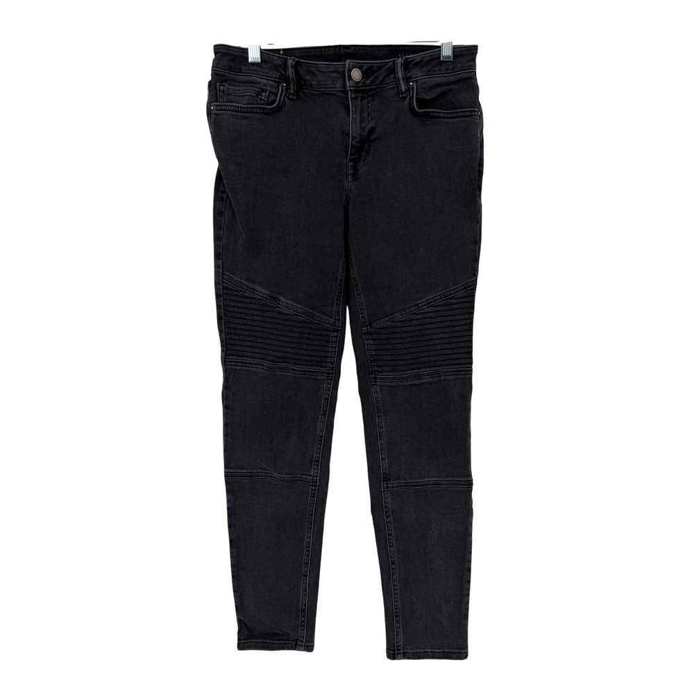 AllSaints Biker Jeans Womens 29 Washed Black Moto Ribbed Skinny Denim Pants